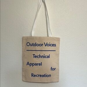 Outdoor‎ Voices Beige Tote Bag with Blue Text